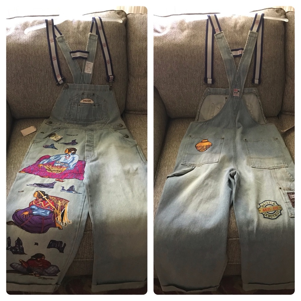 Vintage BUGLE BOY denim overalls size large art by Rita